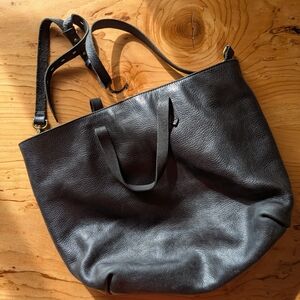 Madewell Zip-Top Transport Crossbody Tote Black Leather Handbag